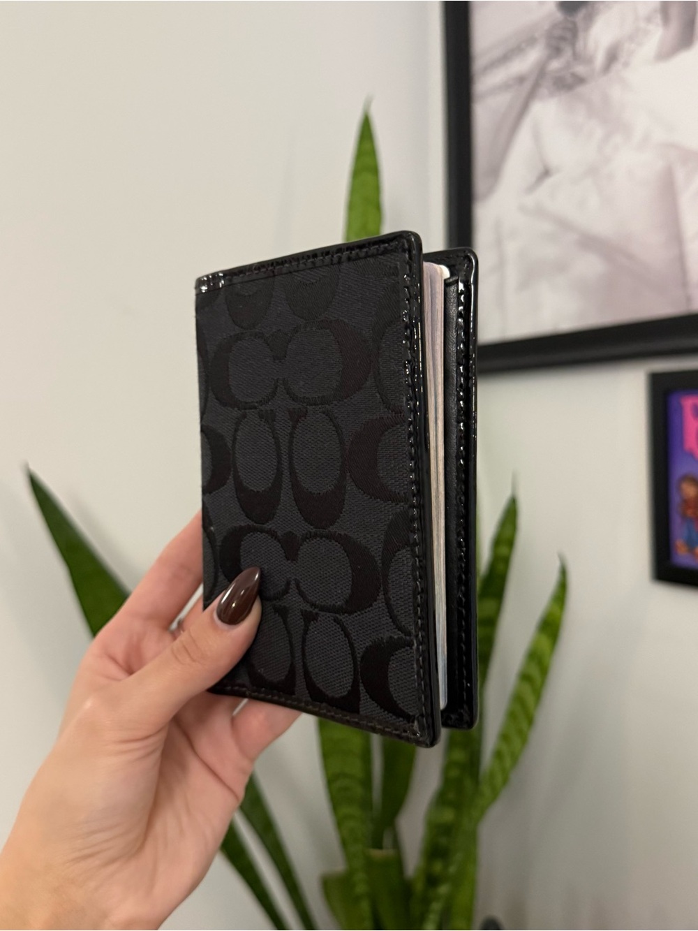 Black Coach Signature Passport Holder